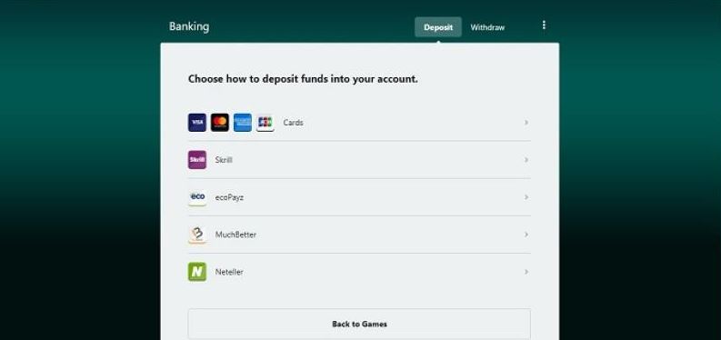 Make deposits using Skrill Neteller ecoPayz and cards