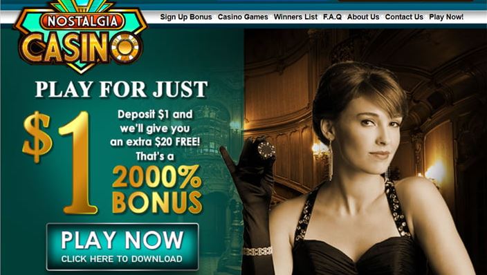 Get 2000% welcome bonus at Nostalgia Casino for $1 deposit